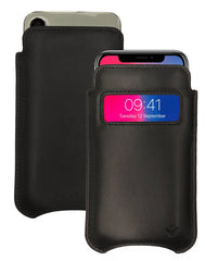 Apple iPhone 16 / 16 Pro Black Leather Case with NueVue Patented Antimicrobial, Germ Fighting and Screen Cleaning Technology